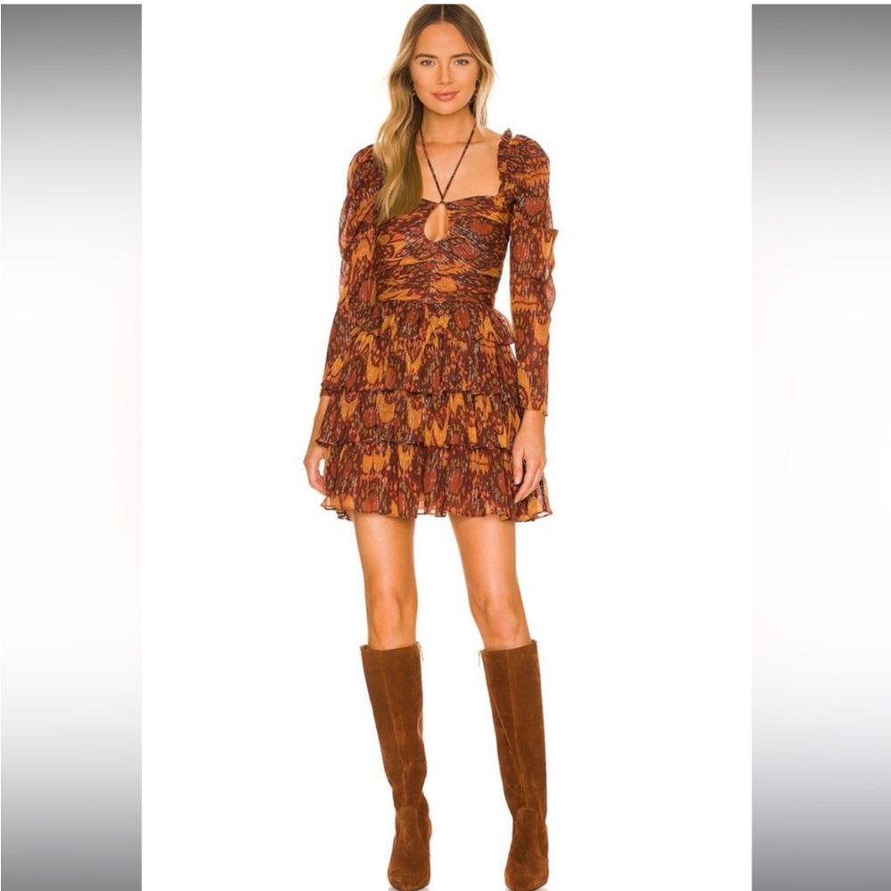 NWT House Of Harlow 1960 X Revolve Tiered Long Sleeve Metallic Mini Dress S, M